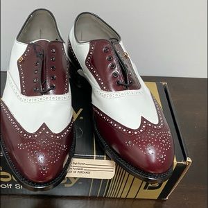 Vintage Footjoy Classics Mens Golf Shoes-Style 52076-New - White/Cordovan-12 EEE